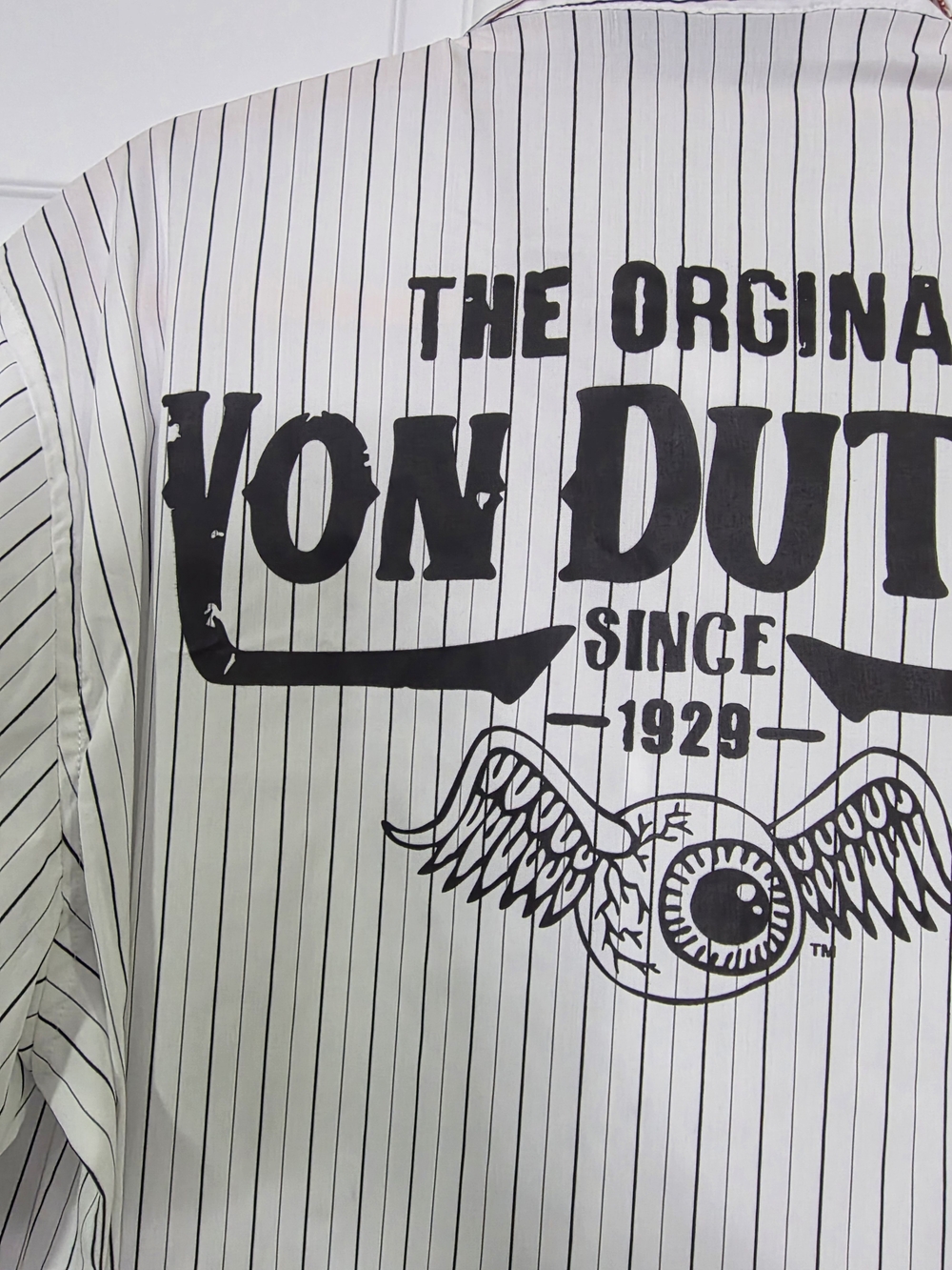 Von Dutch White Pinstripe Short-Sleeve Shirt - Picture 6 of 9